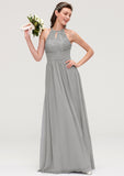 Sleeveless Scoop Neck Chiffon A-line/Princess Long/Floor-Length Bridesmaid Dresseses With Pleated Lace Monserrat STIP0025460