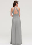 Sleeveless Scoop Neck Chiffon A-line/Princess Long/Floor-Length Bridesmaid Dresseses With Pleated Lace Monserrat STIP0025460