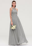 Sleeveless Scoop Neck Chiffon A-line/Princess Long/Floor-Length Bridesmaid Dresseses With Pleated Lace Monserrat STIP0025460