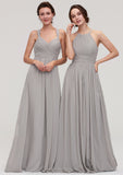 Halter Sleeveless A-line/Princess Long/Floor-Length Chiffon Bridesmaid Dresses With Pleated Keely STIP0025462