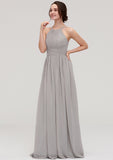 Halter Sleeveless A-line/Princess Long/Floor-Length Chiffon Bridesmaid Dresses With Pleated Keely STIP0025462