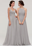 Halter Sleeveless A-line/Princess Long/Floor-Length Chiffon Bridesmaid Dresses With Pleated Keely STIP0025462