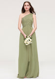 Sleeveless One-Shoulder Long/Floor-Length Chiffon A-line/Princess Bridesmaid Dresses With Pleated Carlee STIP0025463