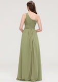 Sleeveless One-Shoulder Long/Floor-Length Chiffon A-line/Princess Bridesmaid Dresses With Pleated Carlee STIP0025463