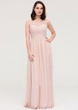 Sleeveless V Neck Long/Floor-Length Chiffon A-line/Princess Bridesmaid Dresses With Pleated Appliqued Jacquelyn STIP0025467