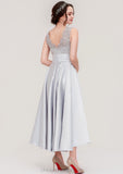 Sleeveless V Neck Asymmetrical Satin A-line/Princess Bridesmaid Dresses With Pleated Lace Kassidy STIP0025468