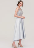 Sleeveless V Neck Asymmetrical Satin A-line/Princess Bridesmaid Dresses With Pleated Lace Kassidy STIP0025468