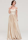 Off-the-Shoulder SleevelessA-line/Princess Charmeuse  Long/Floor-Length Bridesmaid Dresses With Appliqued Ruby STIP0025469