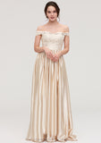 Off-the-Shoulder SleevelessA-line/Princess Charmeuse  Long/Floor-Length Bridesmaid Dresses With Appliqued Ruby STIP0025469