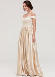 Off-the-Shoulder SleevelessA-line/Princess Charmeuse  Long/Floor-Length Bridesmaid Dresses With Appliqued Ruby STIP0025469