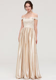 Off-the-Shoulder SleevelessA-line/Princess Charmeuse  Long/Floor-Length Bridesmaid Dresses With Appliqued Ruby STIP0025469