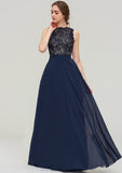 Sleeveless Bateau Long/Floor-Length  Chiffon A-line/Princess Bridesmaid Dresses With Sashes Lace Miya STIP0025471