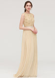 Bateau Sleeveless A-line/Princess Chiffon Long/Floor-Length Bridesmaid Dresses With Sashes Lace Alina STIP0025472