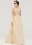 Bateau Sleeveless A-line/Princess Chiffon Long/Floor-Length Bridesmaid Dresses With Sashes Lace Alina STIP0025472