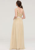 Bateau Sleeveless A-line/Princess Chiffon Long/Floor-Length Bridesmaid Dresses With Sashes Lace Alina STIP0025472