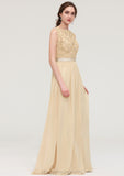 Bateau Sleeveless A-line/Princess Chiffon Long/Floor-Length Bridesmaid Dresses With Sashes Lace Alina STIP0025472