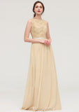 Bateau Sleeveless A-line/Princess Chiffon Long/Floor-Length Bridesmaid Dresses With Sashes Lace Alina STIP0025472