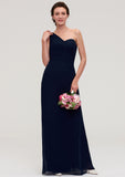 Sleeveless One-Shoulder A-line/Princess Chiffon Long/Floor-Length Bridesmaid Dresses With Pleated Elisabeth STIP0025475