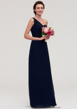 Sleeveless One-Shoulder A-line/Princess Chiffon Long/Floor-Length Bridesmaid Dresses With Pleated Elisabeth STIP0025475