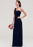 Sleeveless One-Shoulder A-line/Princess Chiffon Long/Floor-Length Bridesmaid Dresses With Pleated Elisabeth STIP0025475