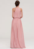 Sleeveless Scoop Neck A-line/Princess Chiffon Long/Floor-Length Bridesmaid Dresseses With Pleated Sashes Gladys STIP0025476