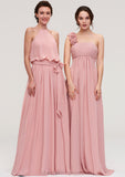 Sleeveless Scoop Neck A-line/Princess Chiffon Long/Floor-Length Bridesmaid Dresseses With Pleated Sashes Gladys STIP0025476