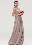 Sleeveless A-line/Princess Chiffon Long/Floor-Length Bridesmaid Dresseses With Pleated Natalee STIP0025479