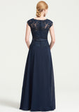 Bateau Sleeveless A-line/Princess Chiffon Long/Floor-Length Bridesmaid Dresses With Sashes Lace Pleated Meadow STIP0025480