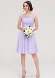 Sleeveless Knee-Length Chiffon A-line/Princess Bridesmaid Dresses With Sashes Lace Chana STIP0025481