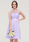 Sleeveless Knee-Length Chiffon A-line/Princess Bridesmaid Dresses With Sashes Lace Chana STIP0025481