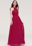 Halter Sleeveless Long/Floor-Length Chiffon A-line/Princess Bridesmaid Dresses With Pleated Marcia STIP0025483