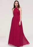 Halter Sleeveless Long/Floor-Length Chiffon A-line/Princess Bridesmaid Dresses With Pleated Marcia STIP0025483