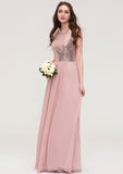 Sleeveless Bateau Long/Floor-Length Chiffon A-line/Princess Bridesmaid Dresses With Sequins Brittany STIP0025484