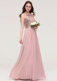 Sleeveless Bateau Long/Floor-Length Chiffon A-line/Princess Bridesmaid Dresses With Sequins Brittany STIP0025484