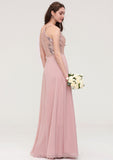 Sleeveless Bateau Long/Floor-Length Chiffon A-line/Princess Bridesmaid Dresses With Sequins Brittany STIP0025484