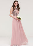 Sleeveless Bateau Long/Floor-Length Chiffon A-line/Princess Bridesmaid Dresses With Sequins Brittany STIP0025484