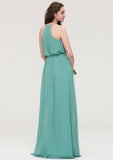 High-Neck Sleeveless Long/Floor-Length Chiffon A-line/Princess Bridesmaid Dresses With Sashes Emery STIP0025485