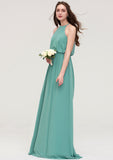 High-Neck Sleeveless Long/Floor-Length Chiffon A-line/Princess Bridesmaid Dresses With Sashes Emery STIP0025485