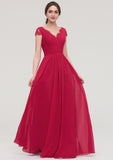 Sleeveless V Neck Long/Floor-Length Chiffon A-line/Princess Bridesmaid Dresses With Lace Pleated Helena STIP0025486