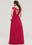 Sleeveless V Neck Long/Floor-Length Chiffon A-line/Princess Bridesmaid Dresses With Lace Pleated Helena STIP0025486