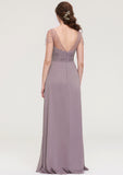 Short Sleeve Sweetheart Long/Floor-Length Chiffon A-line/Princess Bridesmaid Dresses With Pleated Beading Leila STIP0025487