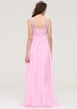 Bateau Sleeveless Long/Floor-Length Chiffon A-line/Princess Bridesmaid Dresses With Lace Kristin STIP0025489