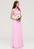 Bateau Sleeveless Long/Floor-Length Chiffon A-line/Princess Bridesmaid Dresses With Lace Kristin STIP0025489