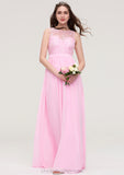 Bateau Sleeveless Long/Floor-Length Chiffon A-line/Princess Bridesmaid Dresses With Lace Kristin STIP0025489