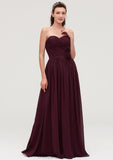 Sweetheart Sleeveless Long/Floor-Length Chiffon A-line/Princess Bridesmaid Dresses With Pleated Rhoda STIP0025490