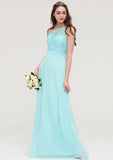 One-Shoulder Sleeveless Long/Floor-Length Chiffon A-line/Princess Bridesmaid Dresses With Lace Princess STIP0025491