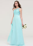 One-Shoulder Sleeveless Long/Floor-Length Chiffon A-line/Princess Bridesmaid Dresses With Lace Princess STIP0025491