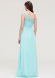 One-Shoulder Sleeveless Long/Floor-Length Chiffon A-line/Princess Bridesmaid Dresses With Lace Princess STIP0025491