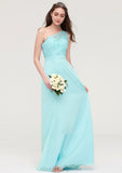 One-Shoulder Sleeveless Long/Floor-Length Chiffon A-line/Princess Bridesmaid Dresses With Lace Princess STIP0025491