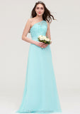 One-Shoulder Sleeveless Long/Floor-Length Chiffon A-line/Princess Bridesmaid Dresses With Lace Princess STIP0025491